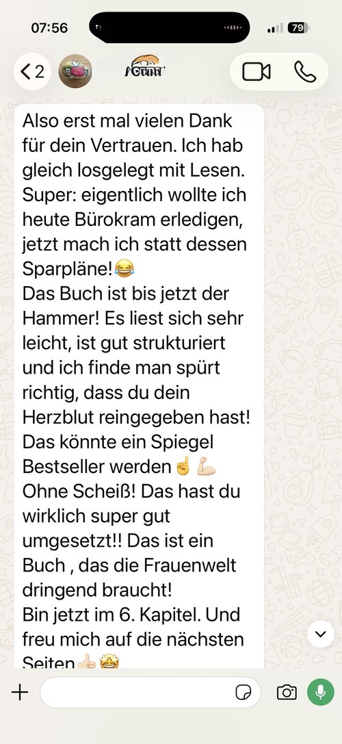 Original-WhatsApp-Nachricht einer Testleserin über das Buch